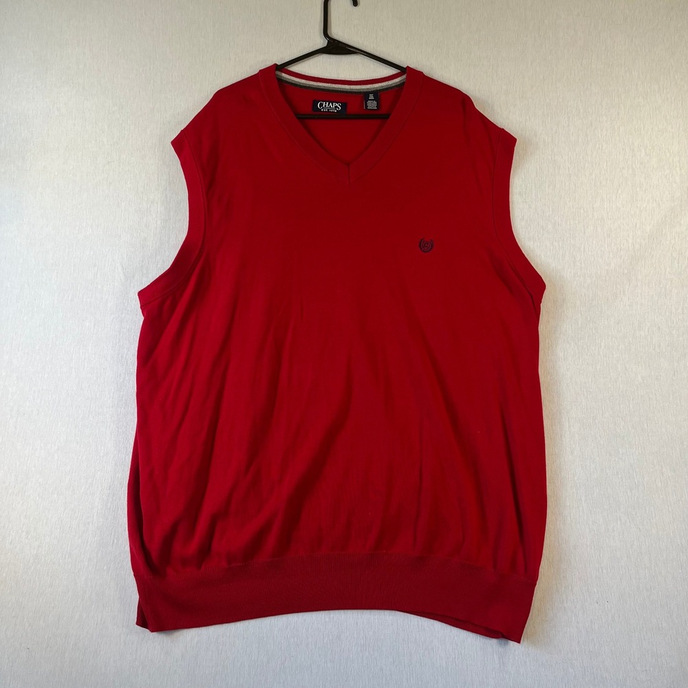 Vintage Chaps Mens 3XLT Red V-Neck Sweater Vest Logo Knit Sleeveless 90s